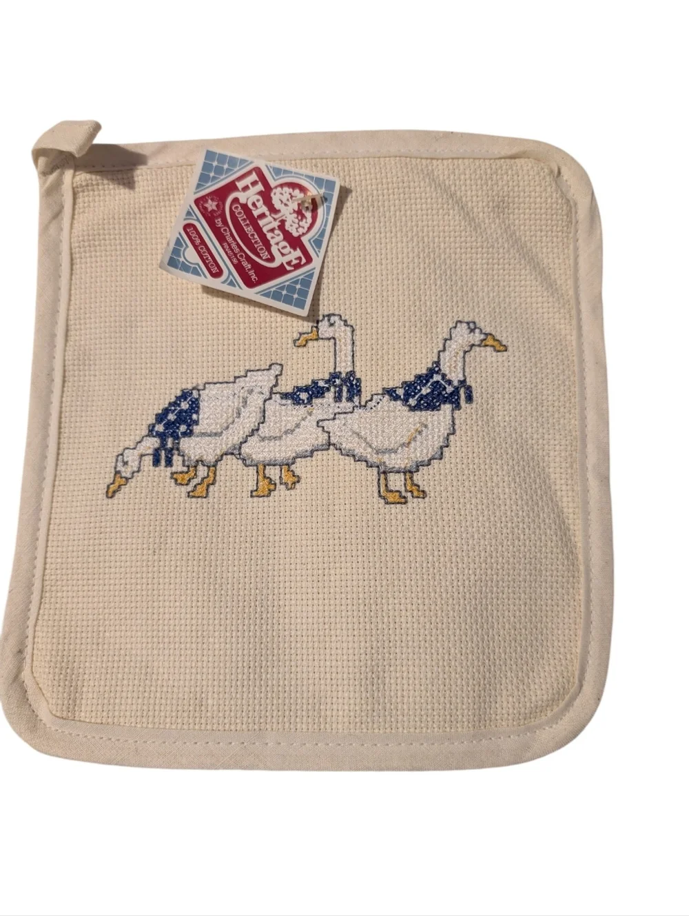 Vintage Geese Ducks Pot Holder Cross Stitch‎ Needlepoint NWT Set Of 2
